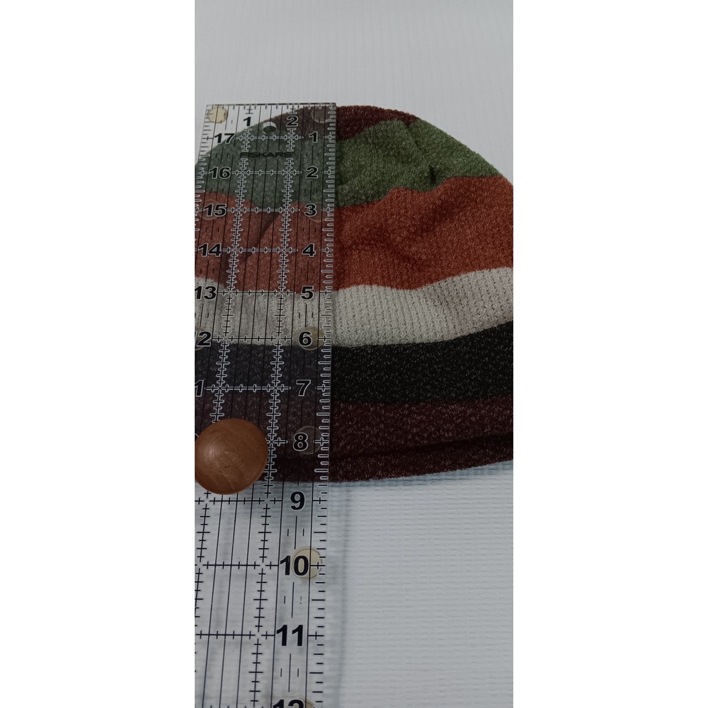 Handmade Striped Cuffed Beanie Multi-Color Earth Tone Knit Slouchy Winter Hat - Picture 7 of 7